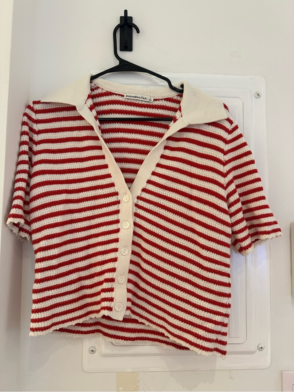 Abercrombie & Fitch Red and White Striped Knit Top